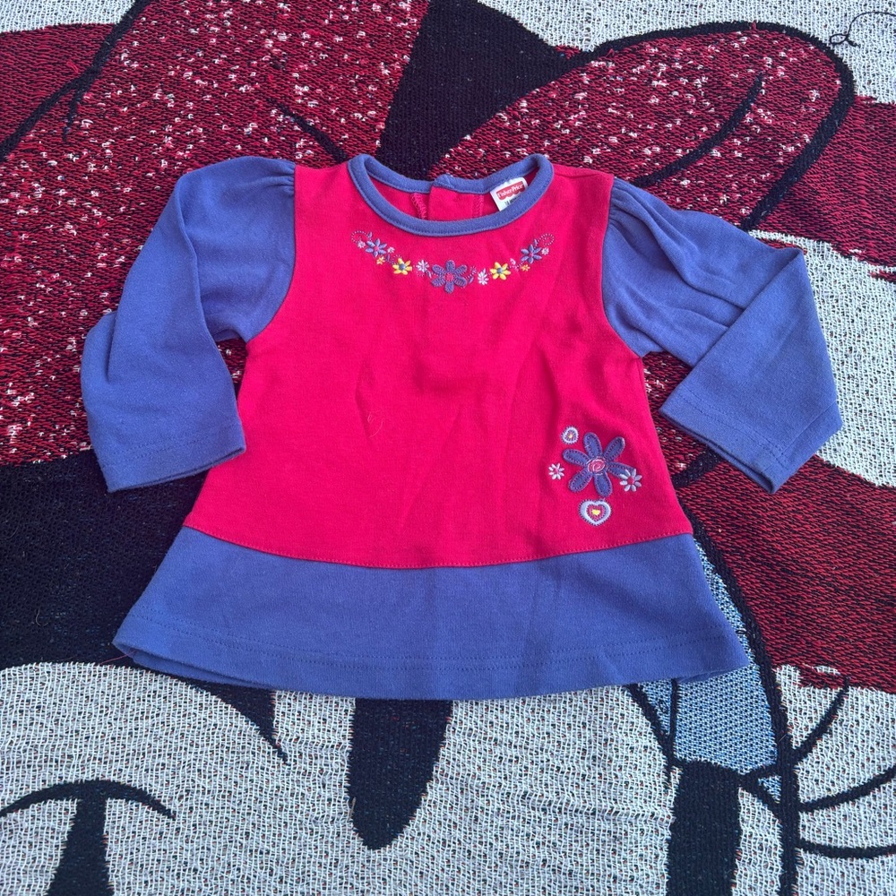 FISHER PRICE PINK PURPLE EMBROIDERED FLOWER SHIRT SIZE 18 MONTHS